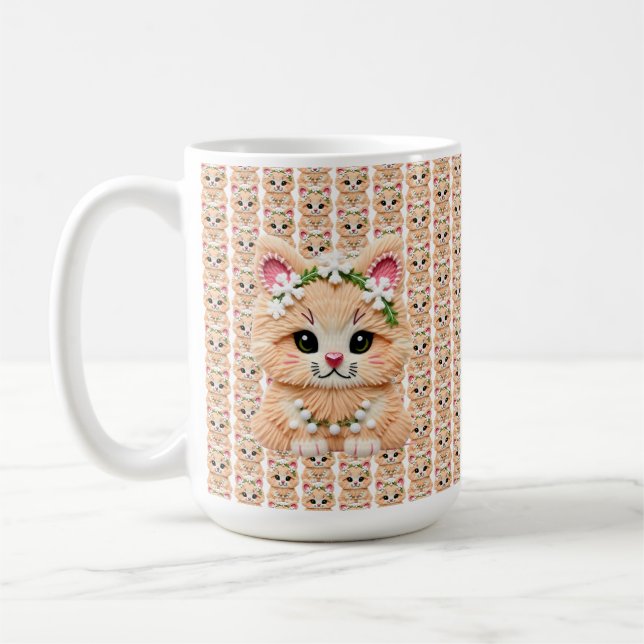 Faux Yarn Notch-Hook Christmas Cat – Cozy Holiday  Coffee Mug (Left)