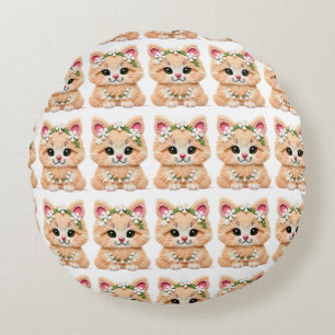 Faux Yarn Notch-Hook Christmas Cat – Cozy Holiday  Round Cushion