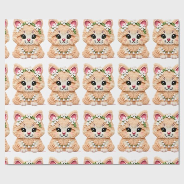 Faux Yarn Notch-Hook Christmas Cat – Cozy Holiday  Wrapping Paper (Flat)