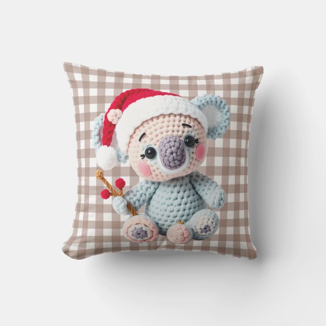 Faux Yarn Notch-Hook Koala Christmas Design Cushion (Front)