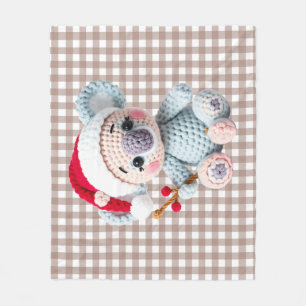 Faux Yarn Notch-Hook Koala Christmas Design Fleece Blanket