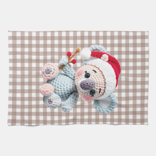 Faux Yarn Notch-Hook Koala Christmas Design Tea Towel (Horizontal)