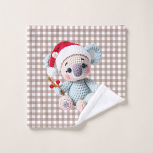 Faux Yarn Notch-Hook Koala Christmas Design Wash Cloth