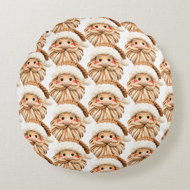 Faux yarn notch-hook Santa face Christmas Round Cushion (Front)