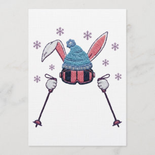 Faux yarn skiing rabbit winter humor invitation