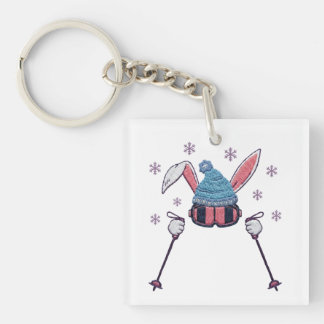Faux yarn skiing rabbit winter humor key ring