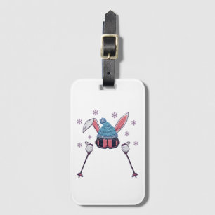 Faux yarn skiing rabbit winter humor luggage tag