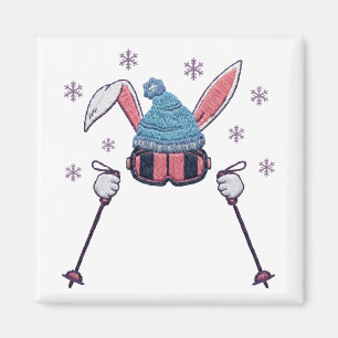 Faux yarn skiing rabbit winter humor magnet