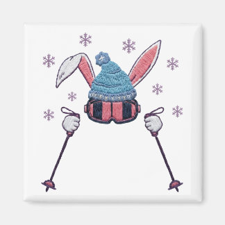 Faux yarn skiing rabbit winter humor magnet