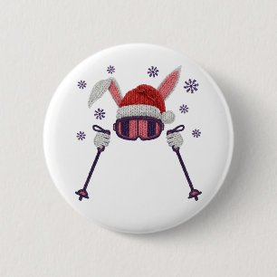 Faux yarn skiing rabbit with Santa hat winter humo 6 Cm Round Badge
