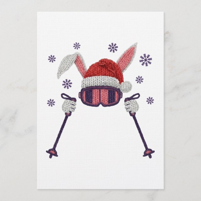 Faux yarn skiing rabbit with Santa hat winter humo Invitation (Front)
