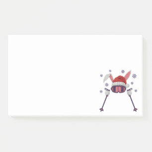 Faux yarn skiing rabbit with Santa hat winter humo Post-it Notes