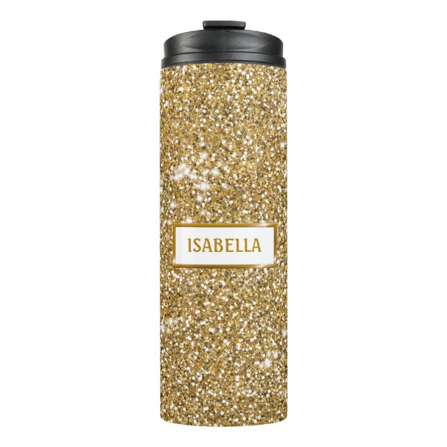 Faux Yellow Glitter Texture Look & Custom Name Thermal Tumbler (Front)