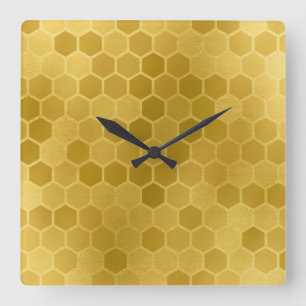 Faux Yellow Gold Hexagon Pattern Square Wall Clock