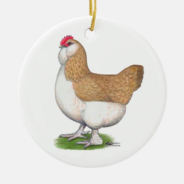 Faverolle Hen Ceramic Tree Decoration (Front)