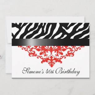 Favoloso Zebra Damask 40th Birthday Party Invitation