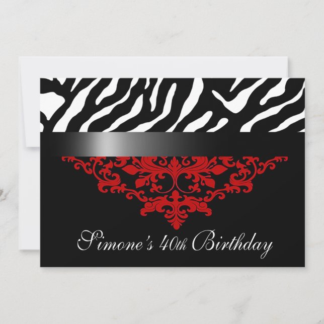 Favoloso Zebra Damask 40th Birthday Party Invitation (Front)