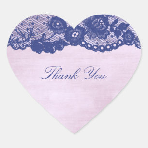 Favor Heart Rose Lila Blue Navy Lace Thank You Sticker