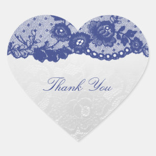 Favor Heart Silver Blue Navy Lace Thank You Sticker