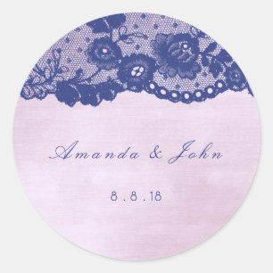 Favor Rose Lila Blue Navy Lace Thank You Classic Round Sticker