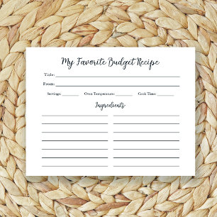 Favorite Budget Recipes   Simple Basic Recipe Card
