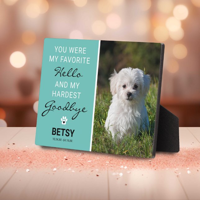 Favorite Hello | Hardest Goodbye Pet Memorial Teal Plaque (Creator Uploaded)