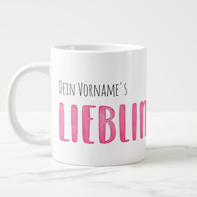favorite straw XXL, lettering in water Large Coffee Mug (Left)