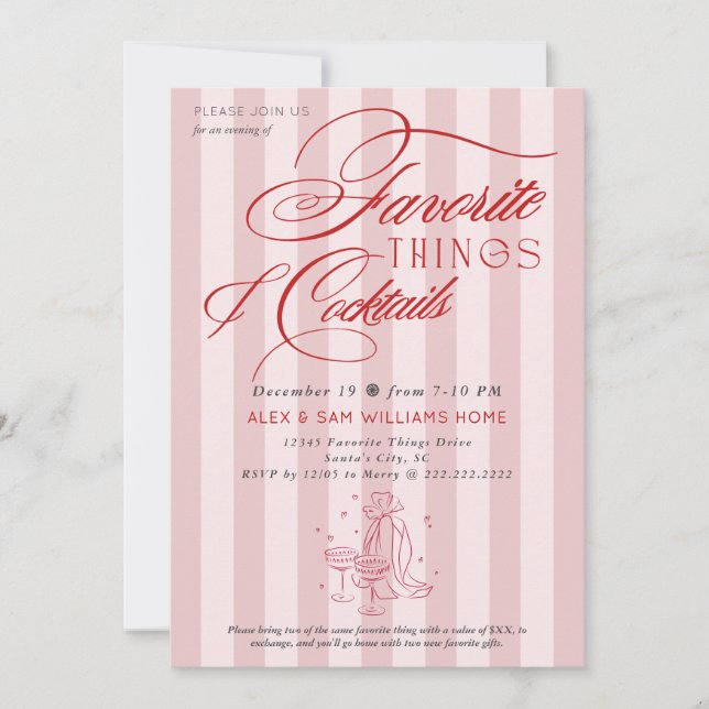 Favorite Things & Cocktails Holiday Gift Exchange Invitation (Front)