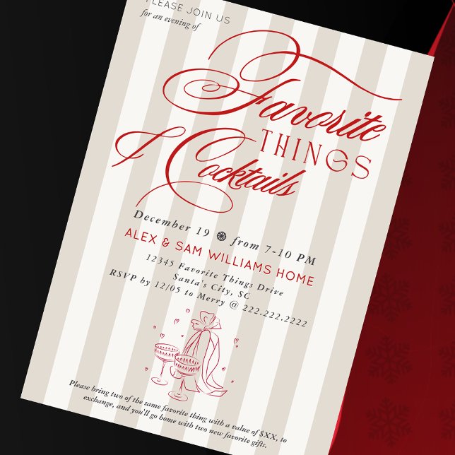 Favorite Things & Cocktails Holiday Gift Exchange Invitation (Favorite Things & Cocktails Holiday Gift Exchange Elegant Preppy Millennial Christmas Invitation)