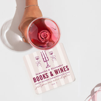 Favorite Things Holiday Book & Wine Club Party Square Paper Coaster