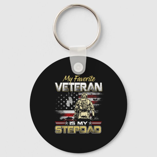 Favorite veteran is stepdad flag fathers veteransF Key Ring (Front)