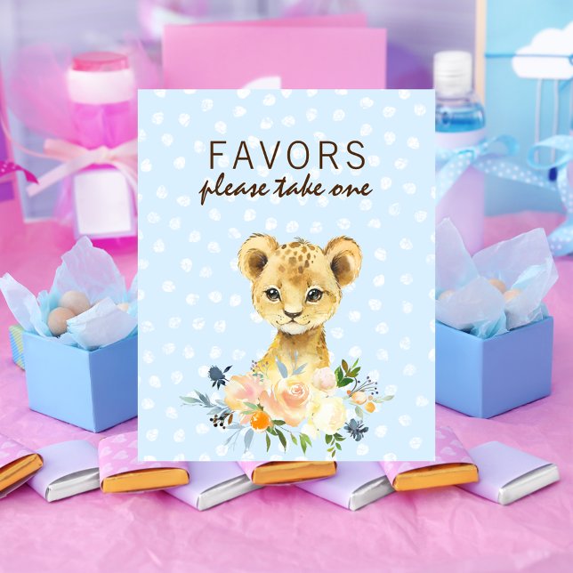 Favors Baby Shower Lion Cub Floral Blue Poster (Creator Uploaded)