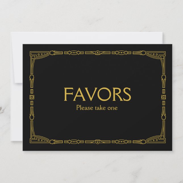 "Favors" Gold Art Deco Style Wedding Sign Invitation (Front)
