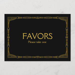 "Favors" Gold Art Deco Style Wedding Sign Invitation