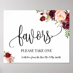 Favors party sign wedding reception boho marsala