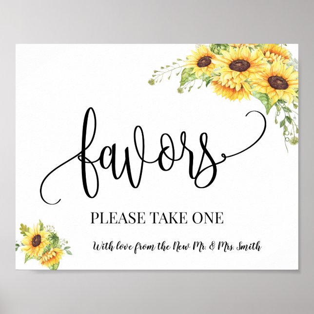 Favors party sign wedding reception boho sunflower (Front)