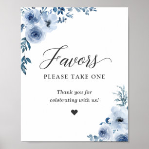 Favors Please Take One Boho Dusty Blue Floral Poster