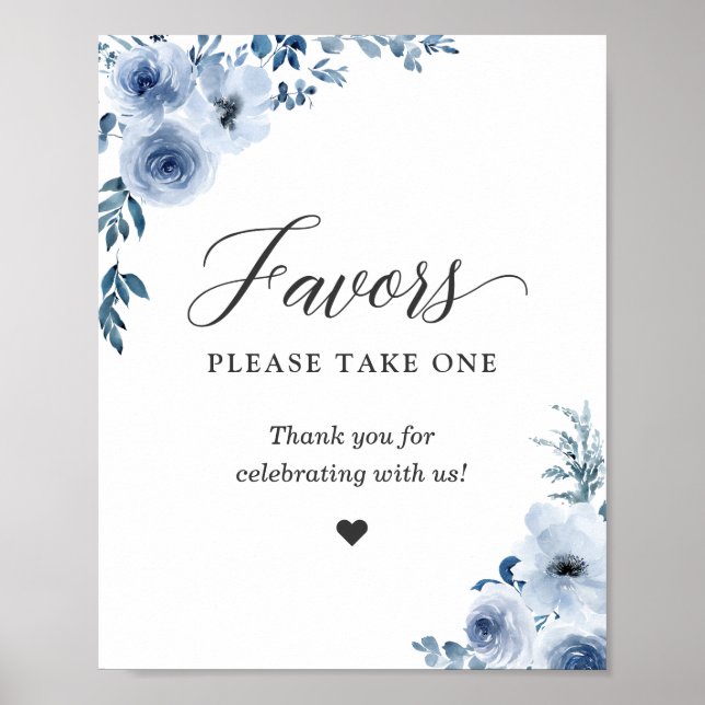 Favors Please Take One Boho Dusty Blue Floral Poster (Front)