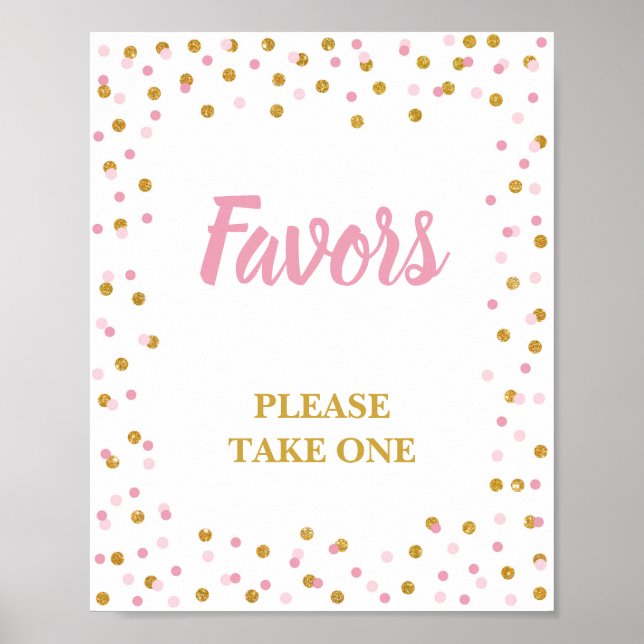 Favors Please Take One Party Sign Pink & Gold (Front)
