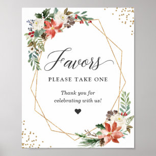 Favors Please Take One Red Green Poinsettia Floral Poster
