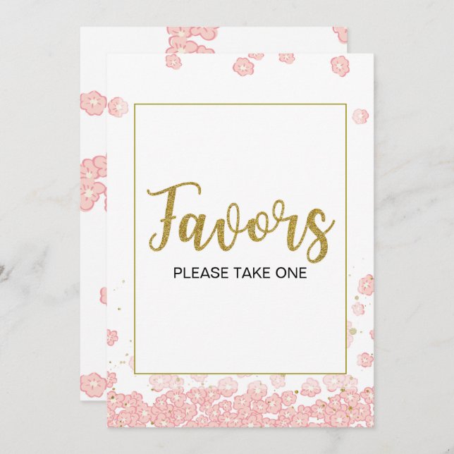 Favors Sign | Pink and Gold Bridal Shower Invitation (Front/Back)