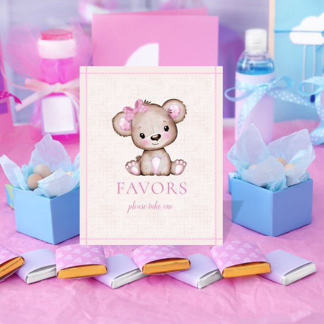Favors Table Cute Girl Bear Baby Shower Poster (Creator Uploaded)