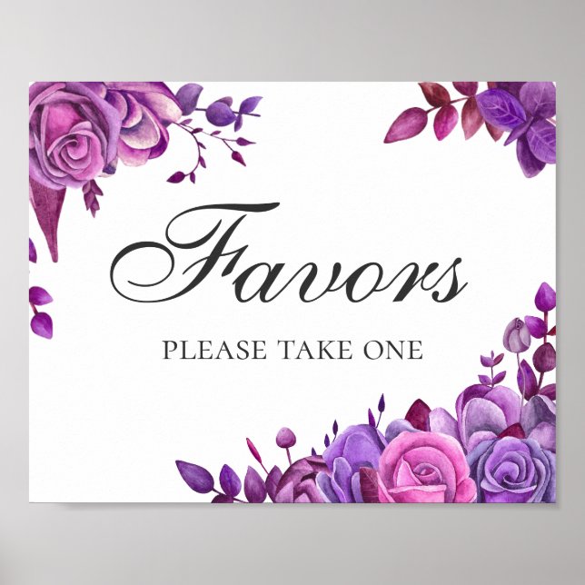 Favors take one. Pink and purple wedding flowers Poster (Front)