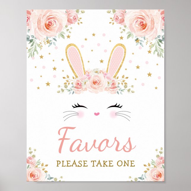 Favors - Take One / Pink Floral Bunny Cute Rabbit Poster (Front)