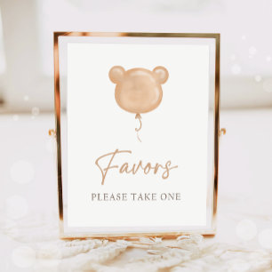 Favors Teddy Bear Balloon Boho Neutral Birthday Poster