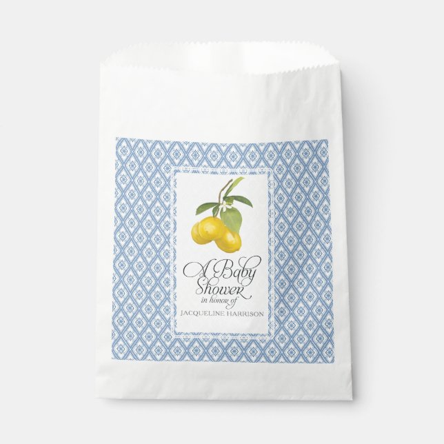 Favour Baby Shower Boy Boho Farmhouse Lemon Blue Bags (Front)