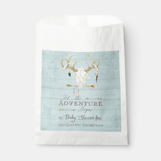 Favour Bags Baby Boy Shower BOHO Deer Antlers Arro (Front)