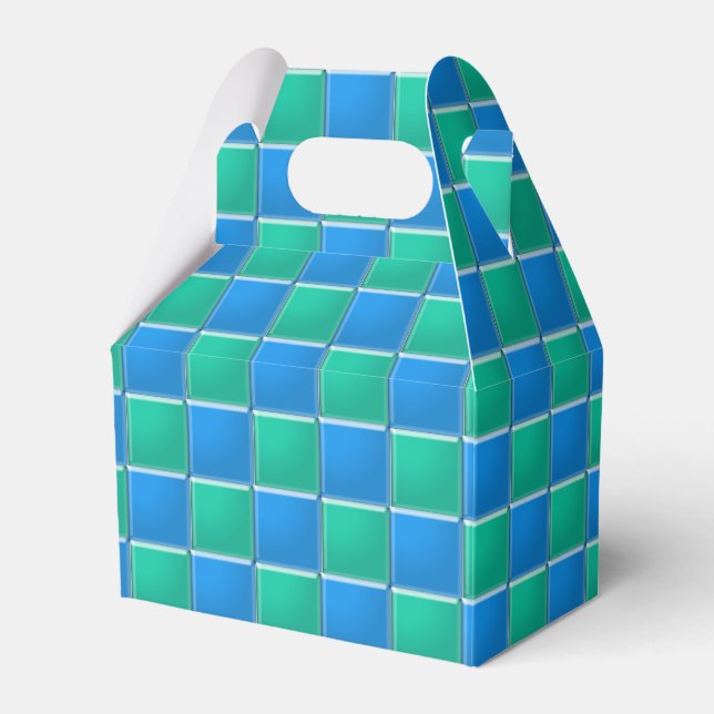 Favour Box - Mosaic Squares in Blue and Green (Front Side)