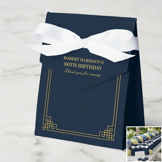 Favour Boxes Chic Navy Gold Art Deco 80th Birthday (SEE FULL SUITE AT BOTTOM)