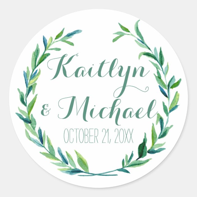 Favour Gift Bag Stickers Modern Laurel Wreath Leaf (Front)